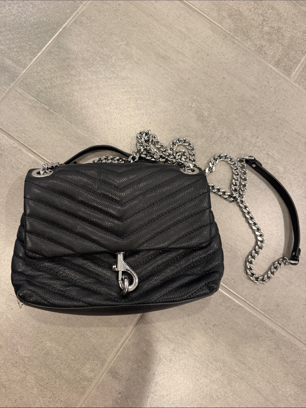 Rebecca Minkoff Black Quilted Crossbody with Silver Chain